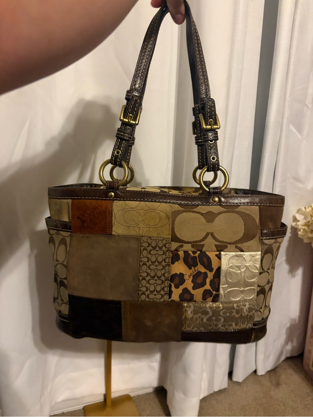 Coach Patchwork Leather and Canvas Tote Bag - Brown